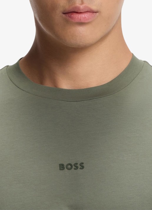 BOSS T-shirt van stretchkatoen met contrastlogo - detail 5 open grey-077 / grijs
