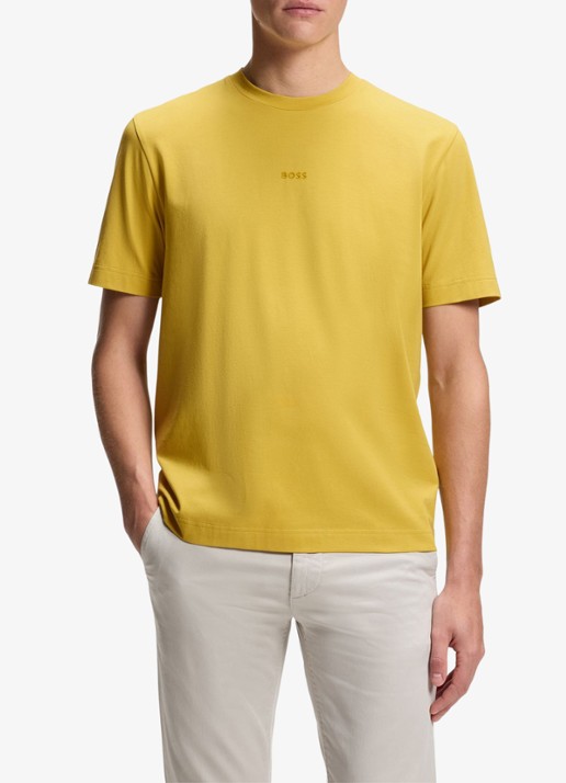 BOSS T-shirt van stretchkatoen met contrastlogo - detail 4 medium yellow-721 / geel