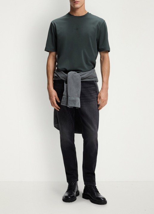 BOSS T-shirt van stretchkatoen met contrastlogo - voorkant 2 open green-377 / groen