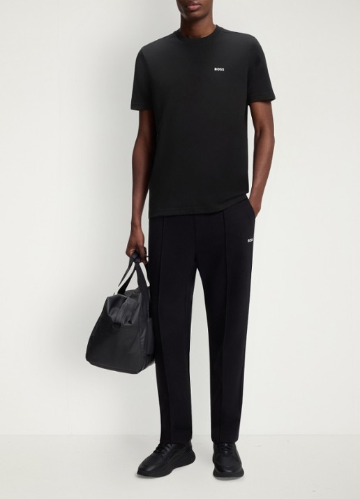 BOSS T-shirt van stretchkatoen met logodetail - voorkant 2 black-001 / zwart