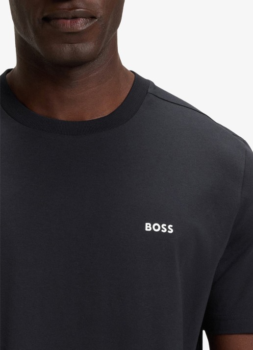 BOSS T-shirt van stretchkatoen met logodetail - detail 2 dark blue-402 / blauw
