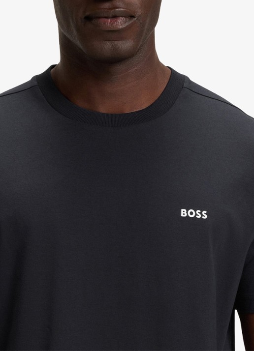 BOSS T-shirt van stretchkatoen met logodetail - detail 3 dark blue-402 / blauw