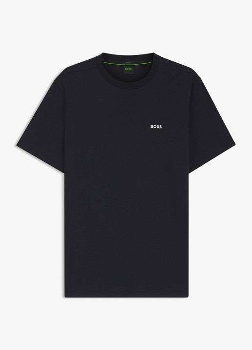 BOSS T-shirt van stretchkatoen met logodetail - voorkant 4 dark blue-402 / blauw