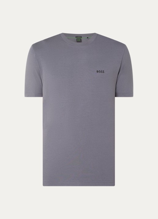 BOSS T-shirt van stretchkatoen met logodetail - voorkant 2 dark beige-251 / beige