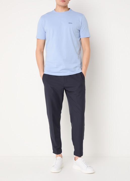 BOSS T-shirt van stretchkatoen met logodetail - voorkant 4 open blue-499 / blauw