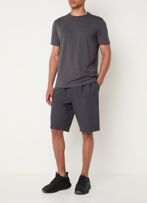 BOSS T-shirt van stretchkatoen met logodetail - voorkant 2 dark grey-027 / grijs