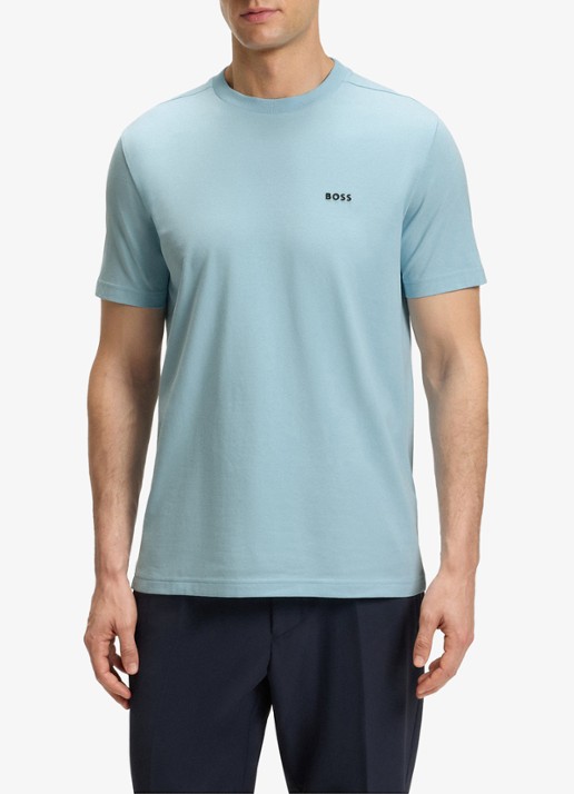 BOSS T-shirt van stretchkatoen met logodetail - detail light/pastel blue-455 / blauw