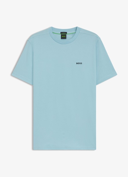 BOSS T-shirt van stretchkatoen met logodetail - voorkant 4 light/pastel blue-455 / blauw