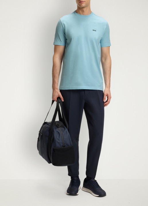 BOSS T-shirt van stretchkatoen met logodetail - voorkant 5 light/pastel blue-455 / blauw