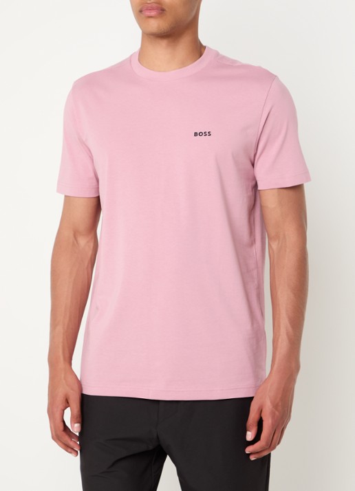BOSS T-shirt van stretchkatoen met logodetail - detail 3 open pink-696 / roze
