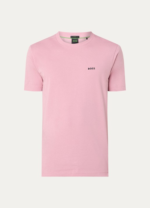 BOSS T-shirt van stretchkatoen met logodetail - voorkant open pink-696 / roze