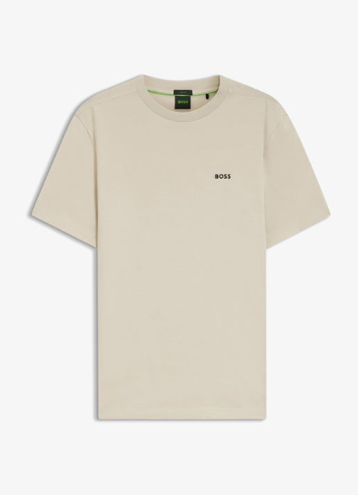 BOSS T-shirt van stretchkatoen met logodetail - voorkant light beige-275 / beige