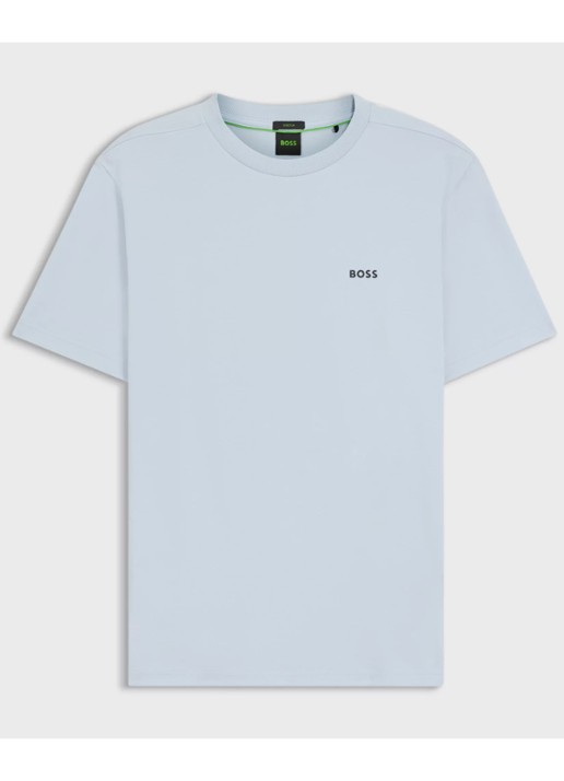 BOSS T-shirt van stretchkatoen met logodetail - voorkant open blue-460 / blauw