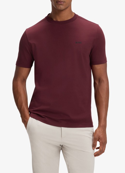 BOSS T-shirt van stretchkatoen met logodetail - detail 4 dark pink-654 / roze