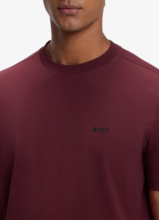 BOSS T-shirt van stretchkatoen met logodetail - detail 5 dark pink-654 / roze