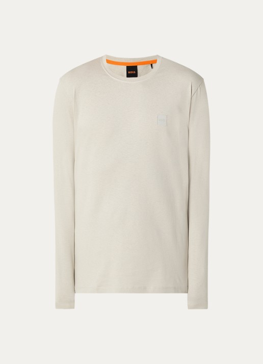 BOSS Tacks longsleeve met logo - voorkant beige