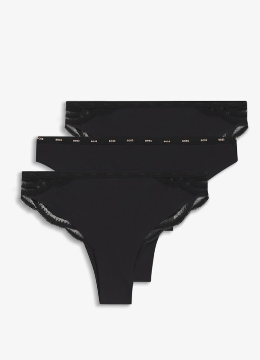 BOSS Tanga met kant 3-pack - voorkant 4 zwart