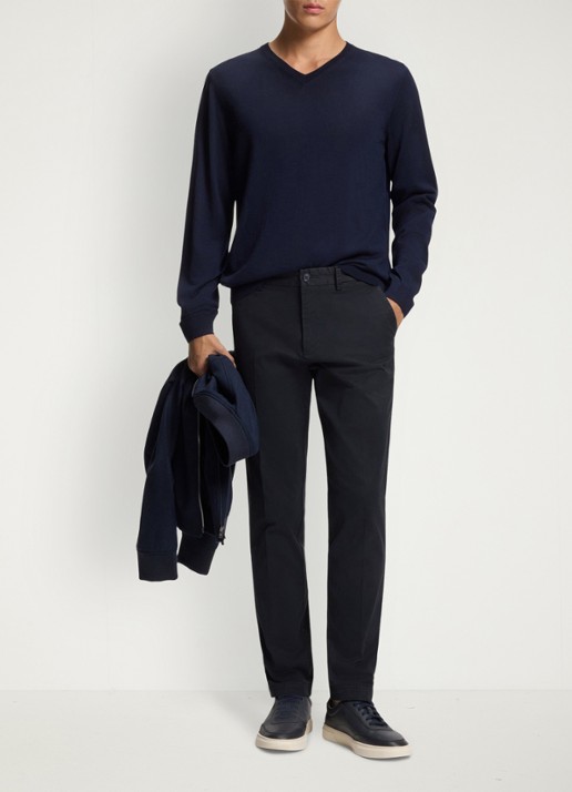 BOSS Tapered fit chino in katoenblend - voorkant 3 blauw