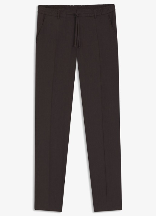 BOSS Tapered fit chino in linnenblend - voorkant 5 donkerbruin