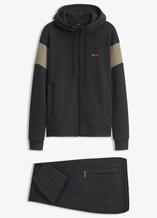 BOSS Tapered fit joggingbroek met logo - voorkant 3 charcoal-010 / grijs