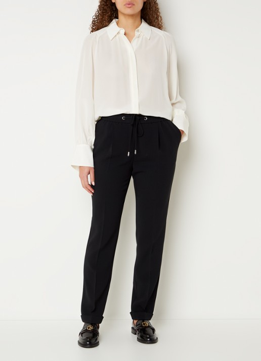 BOSS Tariyanah mid waist slim fit pantalon met stretch - voorkant 2 zwart