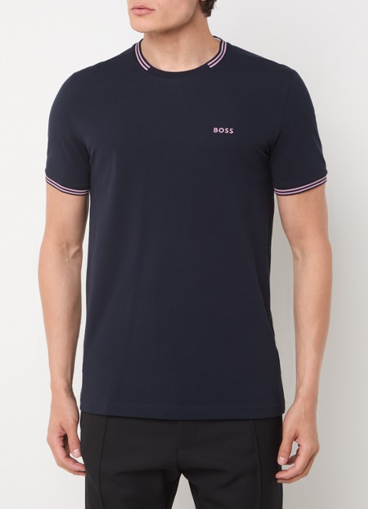 BOSS Taul T-shirt met logo en stretch - detail 4 donkerblauw