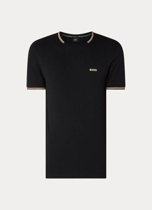BOSS Taul T-shirt met logo en stretch - voorkant 3 diepzwart