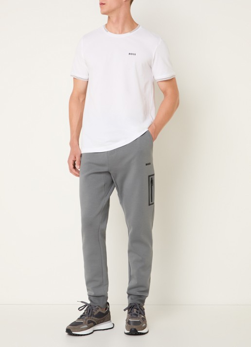 BOSS Taul T-shirt met logo en stretch - voorkant 2 gebroken wit