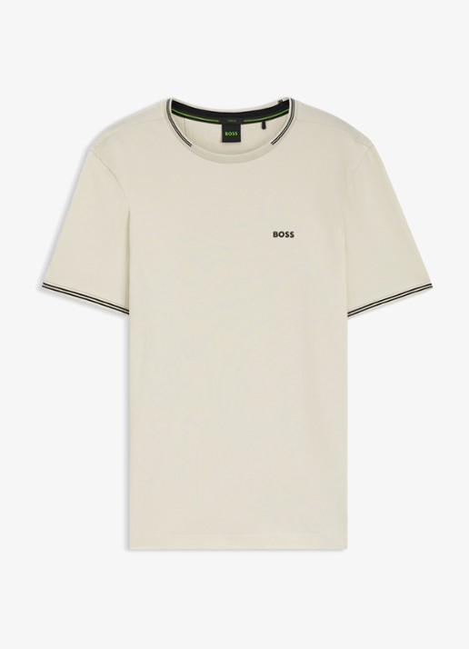 BOSS Taul T-shirt met logo en stretch - voorkant 3 parelmoer