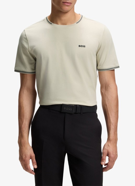 BOSS Taul T-shirt met logo en stretch - detail light beige-275