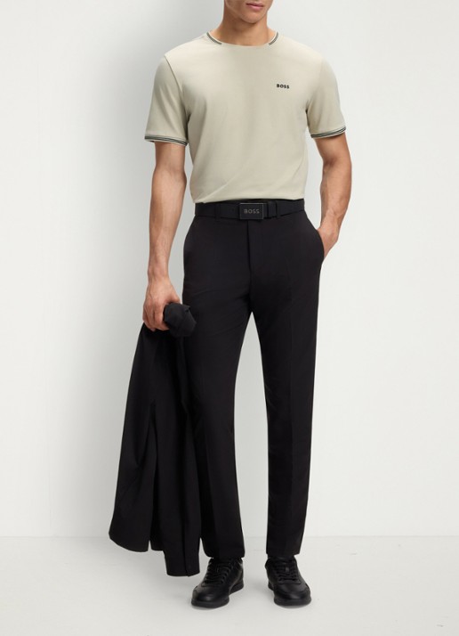 BOSS Taul T-shirt met logo en stretch - voorkant 5 light beige-275
