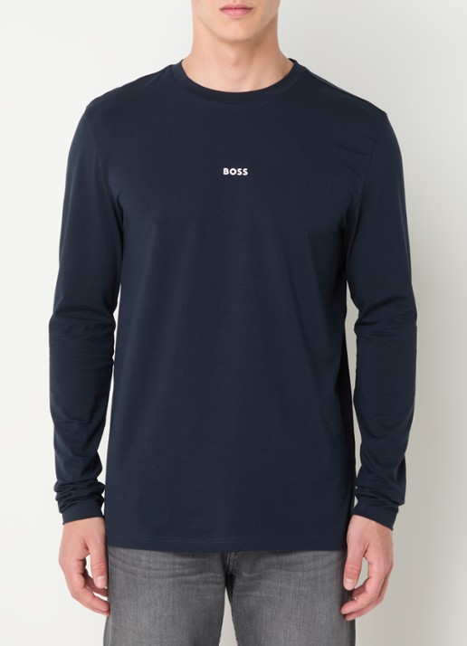 BOSS Tchark longsleeve met logoprint  - detail 4 donkerblauw