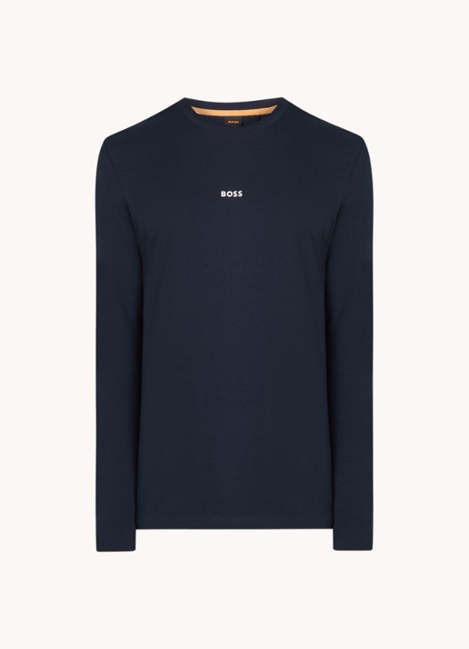 BOSS Tchark longsleeve met logoprint  - voorkant donkerblauw