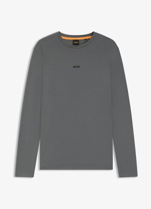 BOSS Tchark longsleeve met logoprint  - voorkant 2 middengrijs