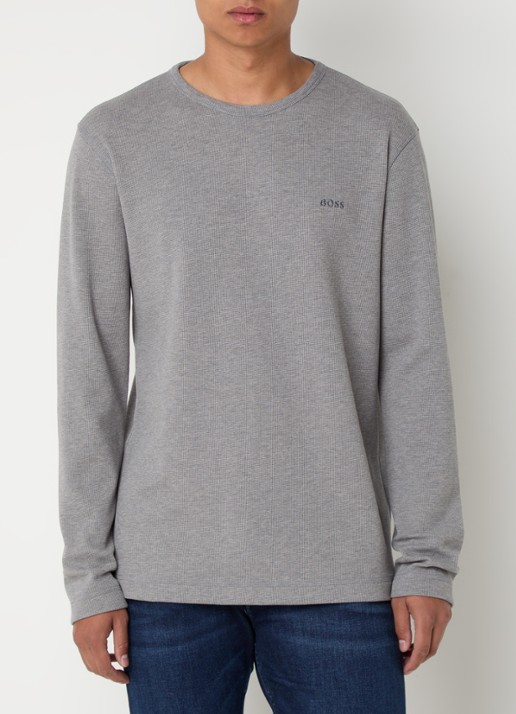 BOSS Tempesto longsleeve met structuur en logo - detail 4 grijs
