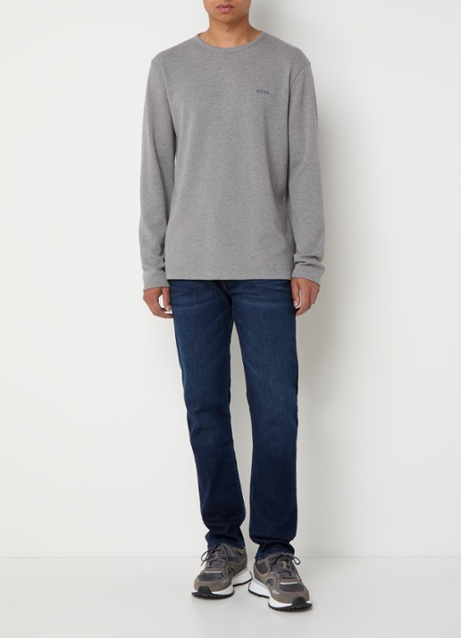 BOSS Tempesto longsleeve met structuur en logo - voorkant 2 grijs