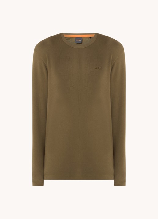 BOSS Tempesto longsleeve met structuur en logo - voorkant 2 mosgroen