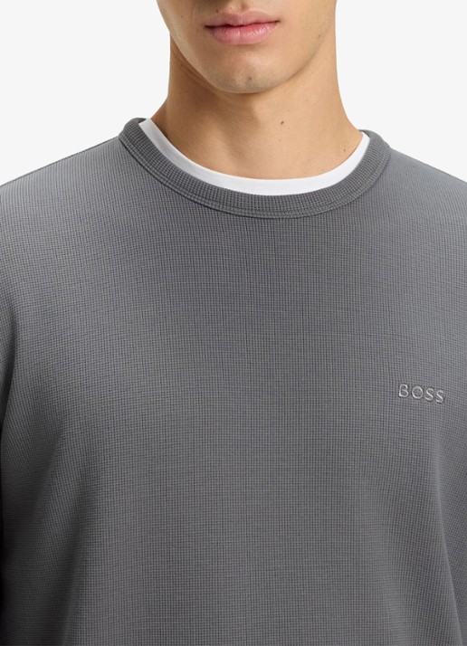 BOSS Tempesto longsleeve met structuur en logo - detail 5 donkergrijs