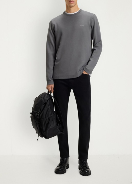 BOSS Tempesto longsleeve met structuur en logo - voorkant 2 donkergrijs