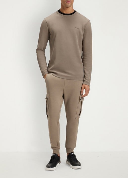 BOSS Tempesto longsleeve met structuur en logo - voorkant 2 khaki