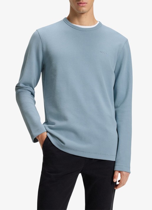 BOSS Tempesto longsleeve met structuur en logo - detail 2 lichtblauw