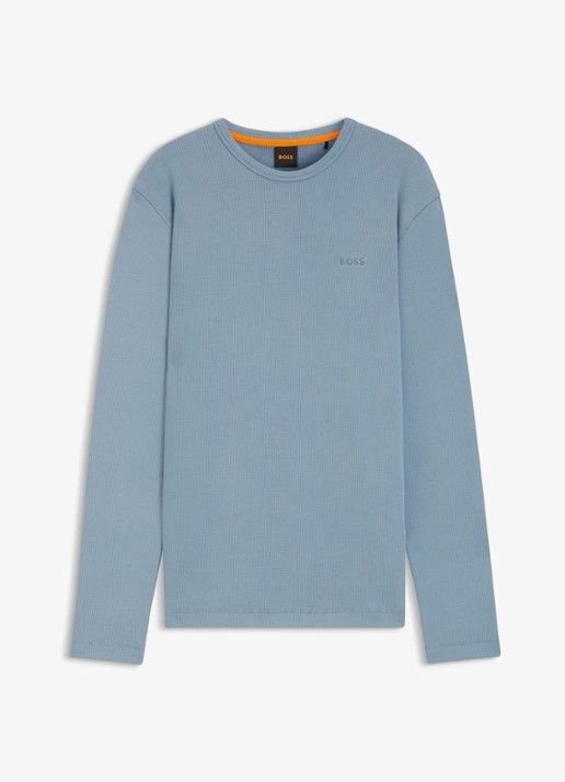 BOSS Tempesto longsleeve met structuur en logo - voorkant 4 lichtblauw