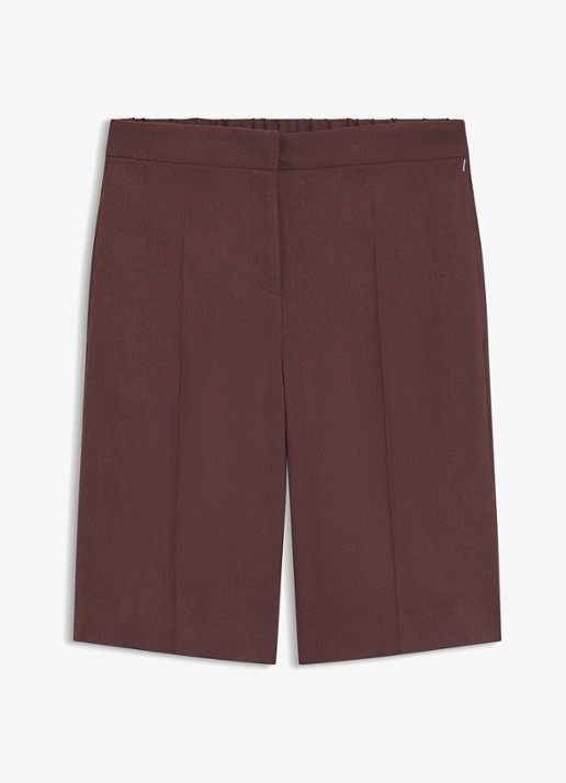 BOSS Tianala high waist loose fit korte broek met plooien - voorkant dark brown-206 / bruin
