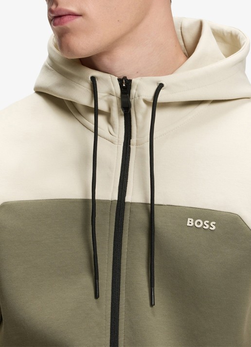 BOSS Trainingspak in katoenblend met logo - detail 5 legergroen