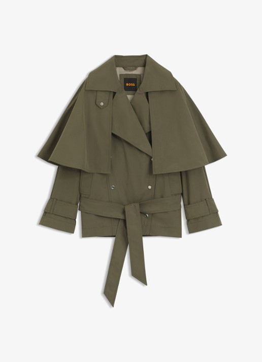 BOSS Trenchcoat met waterafstotende coating - voorkant mosgroen