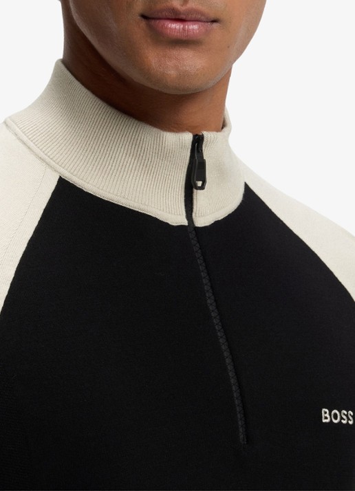 BOSS Trui met halve rits en logo - detail 4 zwart