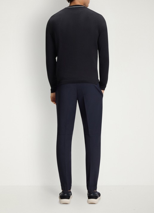 BOSS Trui van katoen met contrastlogo - achterkant 3 donkerblauw