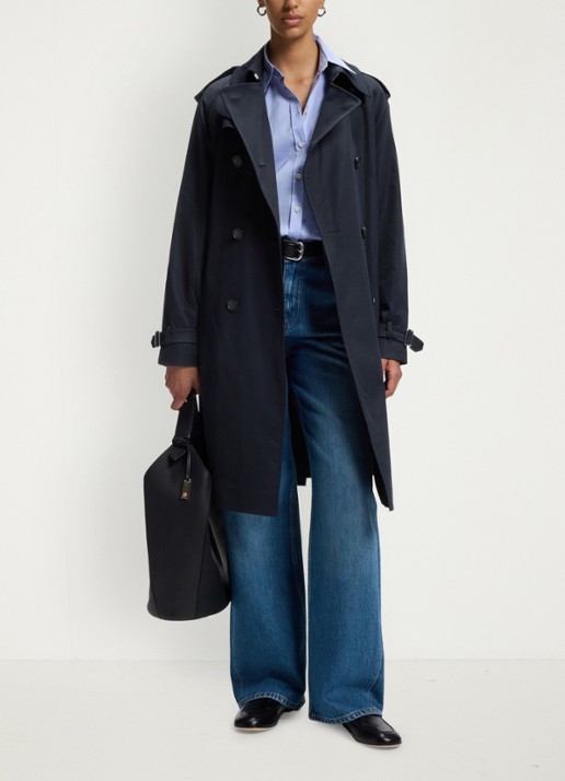BOSS Waterafstotende trenchcoat met gespriem - voorkant 5 dark blue-404 / blauw