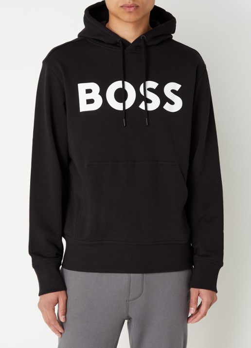BOSS Webasic hoodie met logoprint - detail zwart