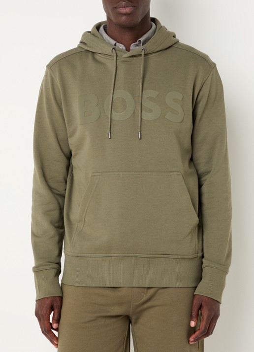 BOSS Webasic hoodie met logoprint - detail legergroen